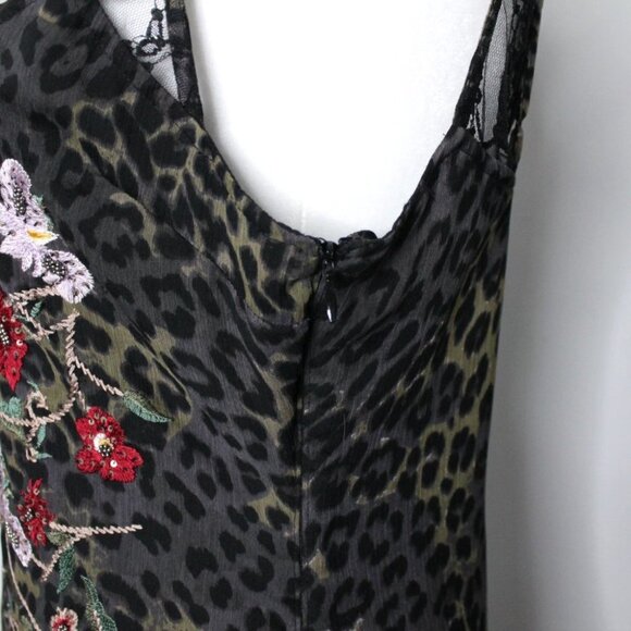 Guess Dark Leopard Print Floral Embroidered Lace Dress Size M - Picture 11 of 13